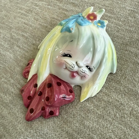 RARE HTF Vintage Lefton Mr. & Mrs. Toodles Maltese Wall Pockets - Picture 5 of 12